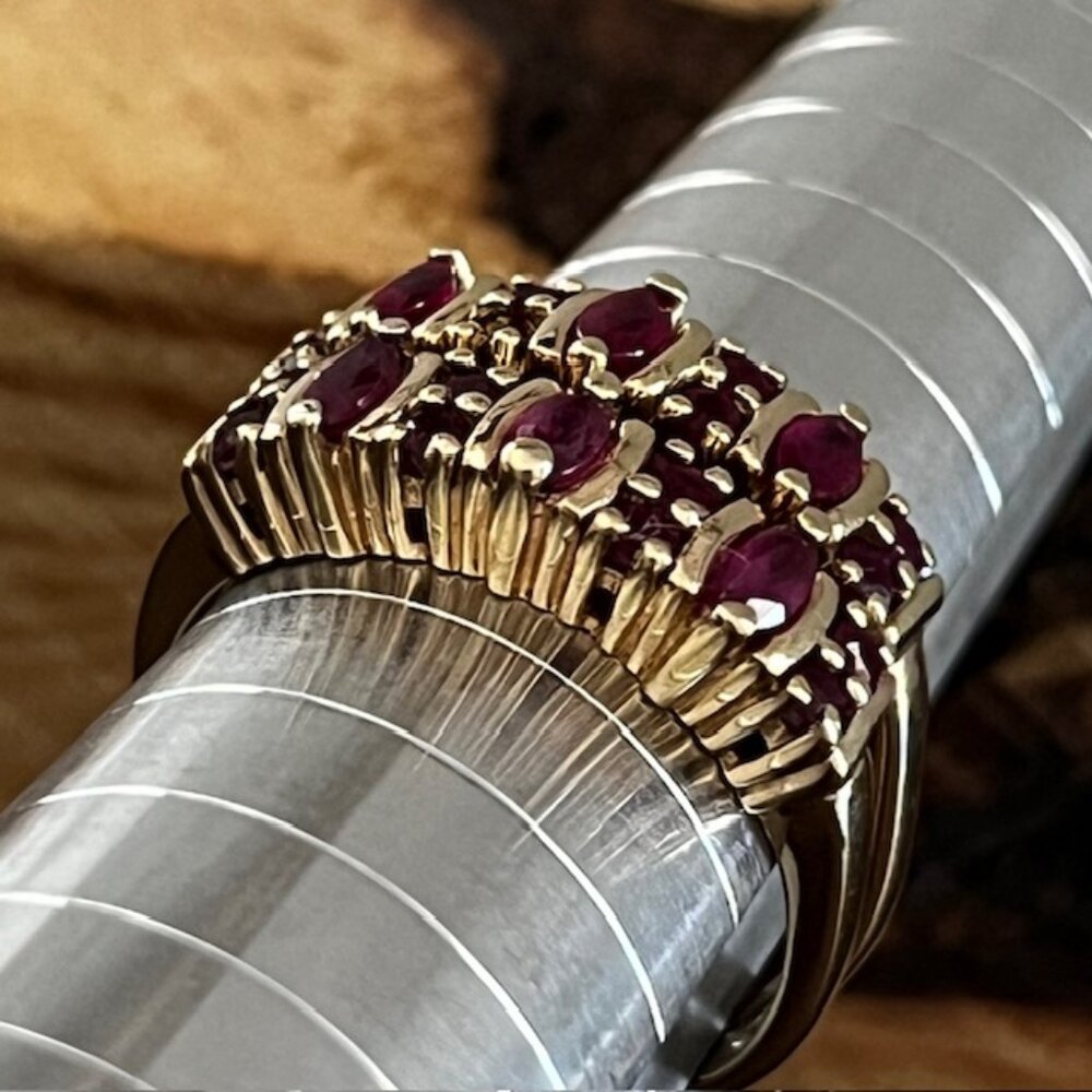 Vintage Ruby Ring 10K Yellow Gold Setting Double Band Size 7 - Picture 3 of 10
